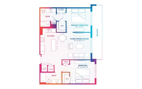 Floor plan for 2 beds, 2 baths, 1061 sqft
